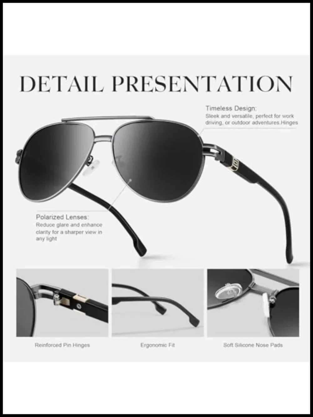 Polarized Aviator Sunglasses - UV Protection, Flexible TR90
